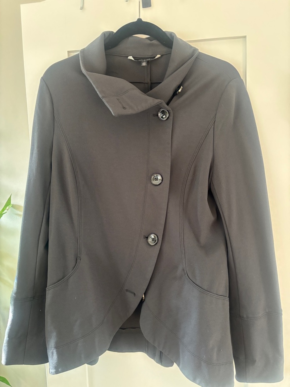 White House Black Market Charcoal Gray Asymmetrical Button Blazer
